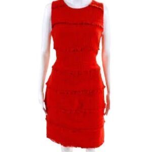 J. Crew Red Sleeveless Ruffle Sheath Dress